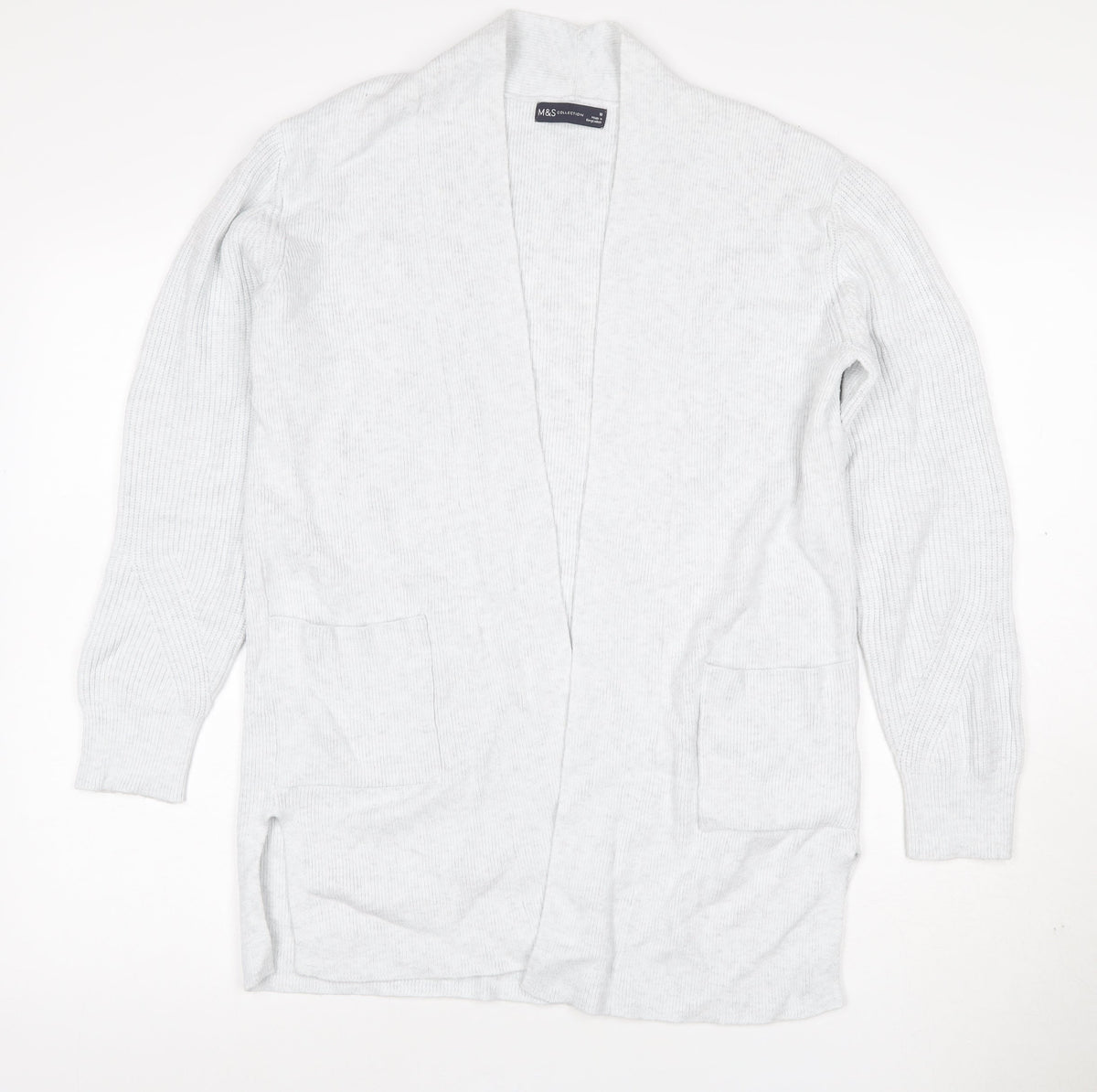 Marks & Spencer Women Grey UK 10 Long Knit Open Cardigan Pockets