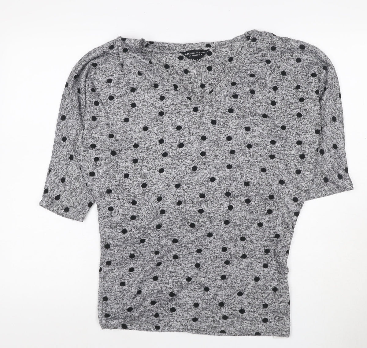 Additional front view of Dorothy Perkins Women Grey Black Polka Dot V-Neck Dolman Jumper UK 10
