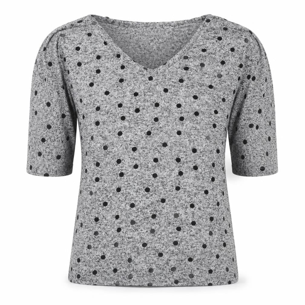 Front view of Dorothy Perkins Women Grey Black Polka Dot V-Neck Dolman Jumper UK 10