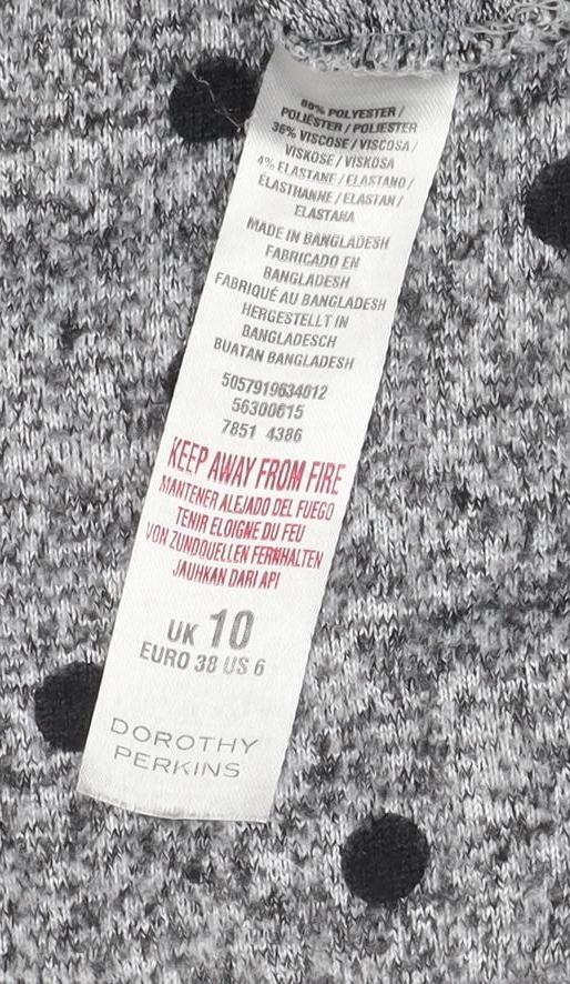 Brand and care label for Dorothy Perkins Women Grey Black Polka Dot V-Neck Dolman Jumper UK 10