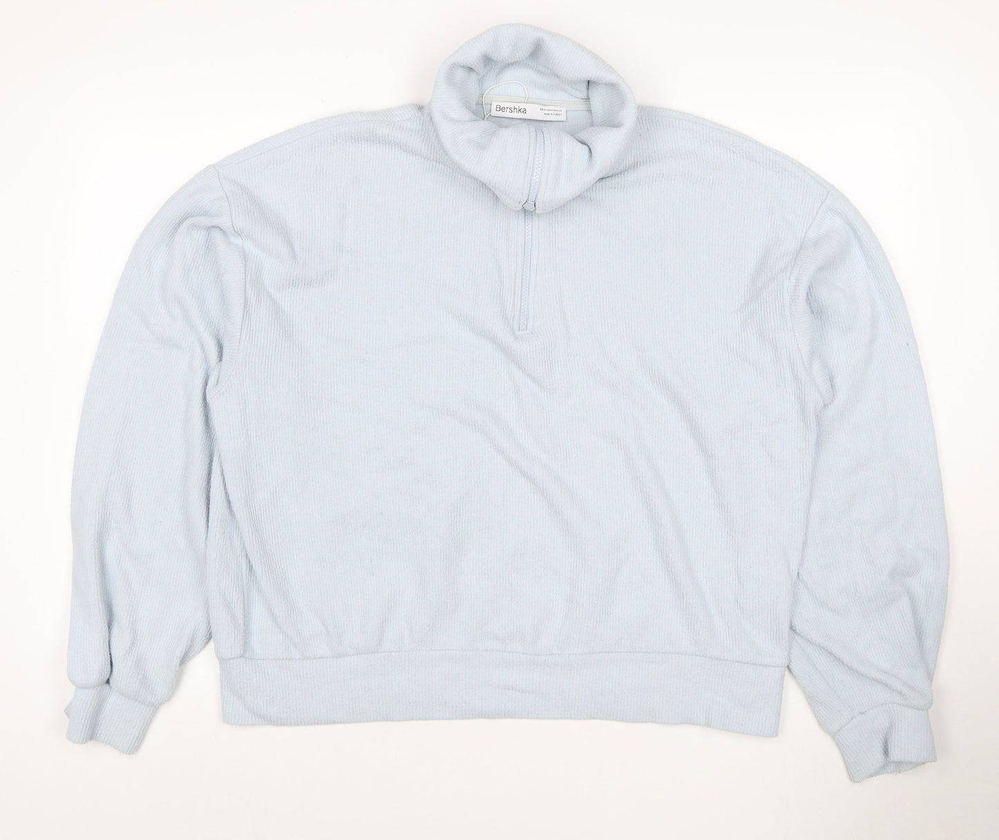 Bershka Women Blue M 1/4 Zip High Neck Knit Sweatshirt