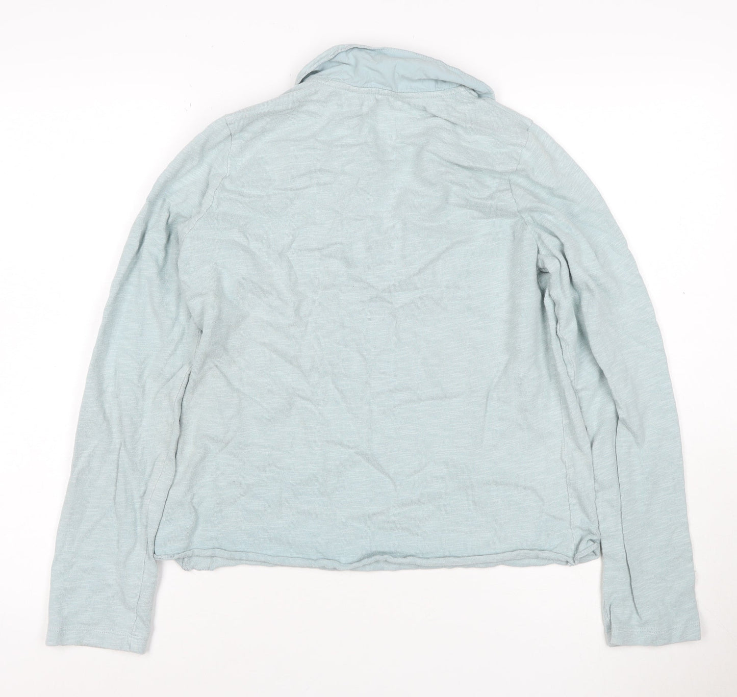 White Stuff Women Blue Size 14 Cotton Jersey 1/2 Zip Long Sleeve Polo Top