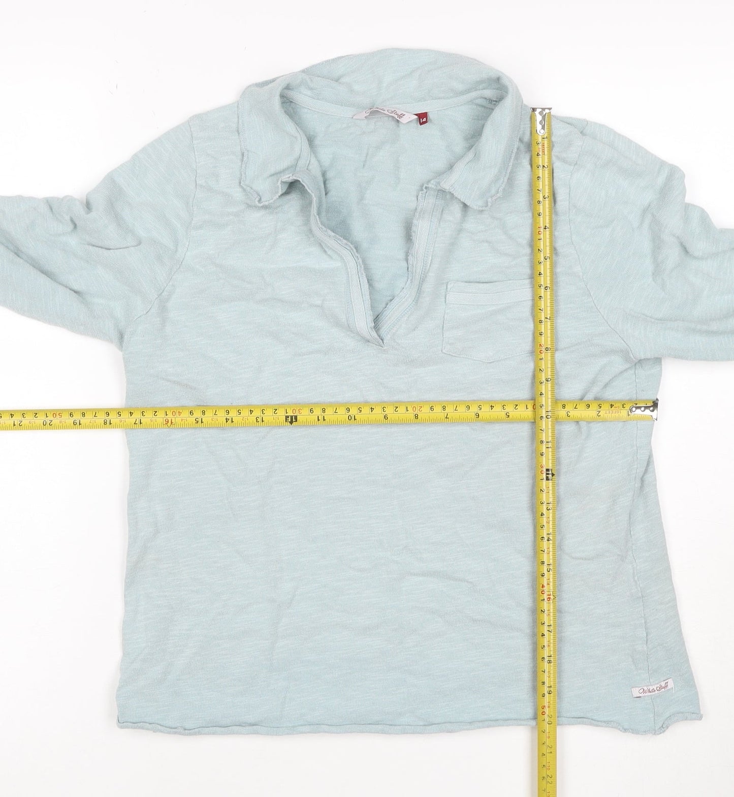 White Stuff Women Blue Size 14 Cotton Jersey 1/2 Zip Long Sleeve Polo Top