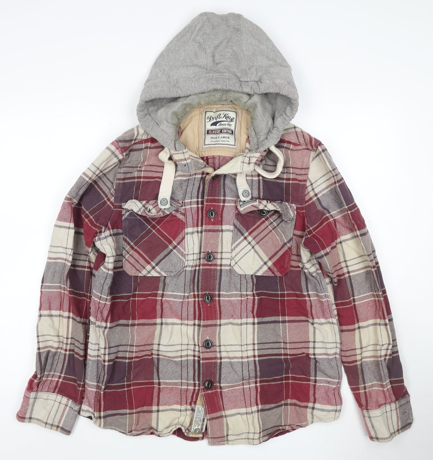 Drift King Men’s Red Plaid Hooded Cotton Jacket Size L