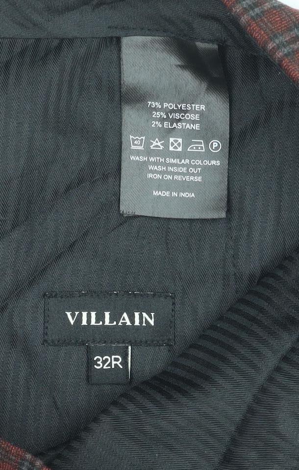 Villain Men’s Red Black Plaid Trousers Size 32R Straight Leg