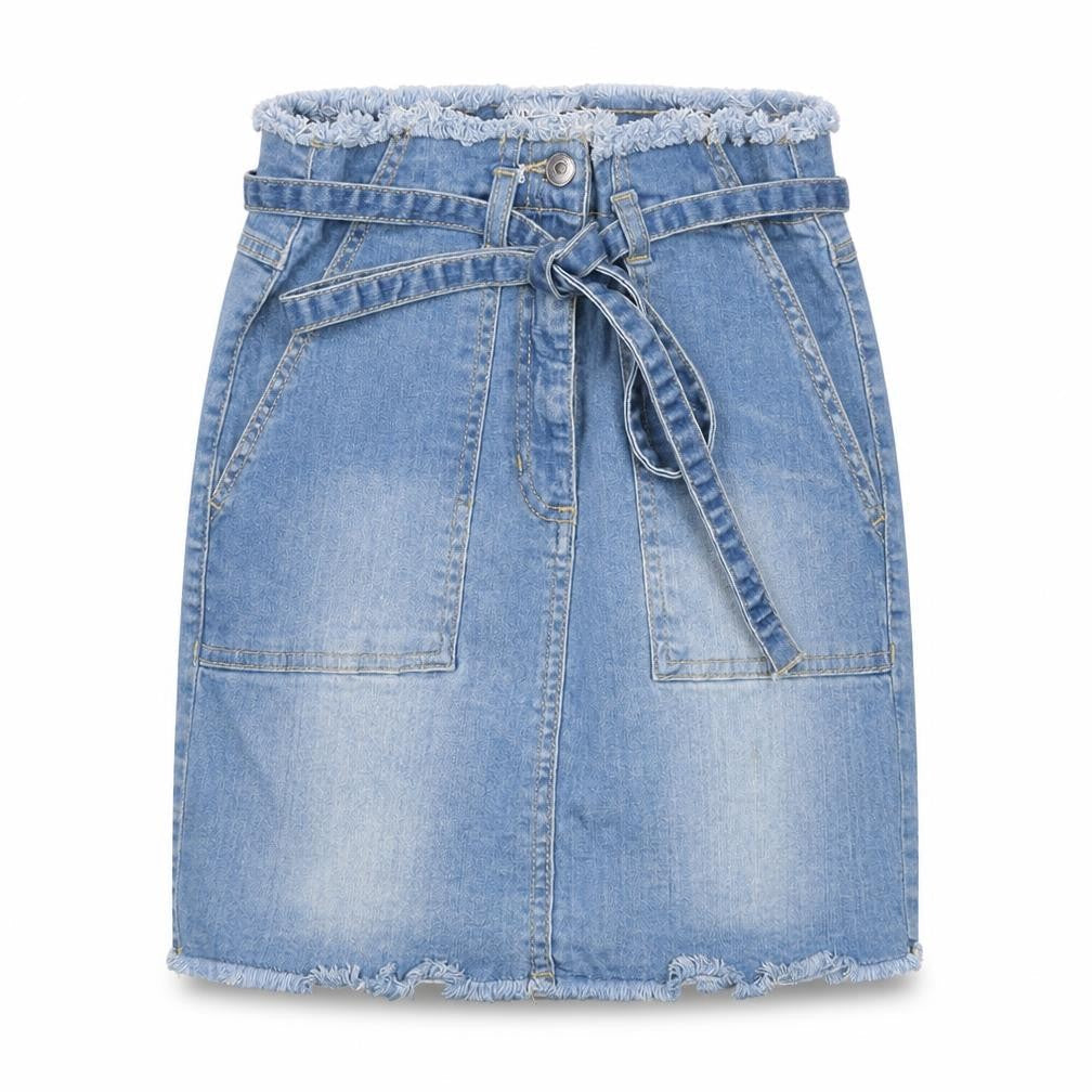 YOUZ Women Blue UK 8 Denim Mini Straight Pencil Skirt Belt Pockets