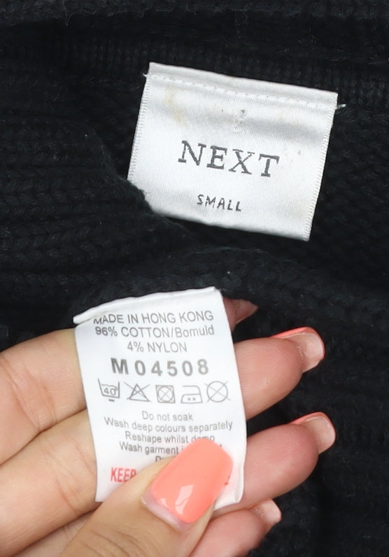 Next Women Black Small Hooded Knit Coatigan Buckle Fastening Pockets
