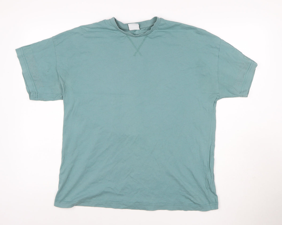 Back view of Gymshark Men's Green, size S, Logo Sleeve Crew Neck Short Sleeve T-Shirt