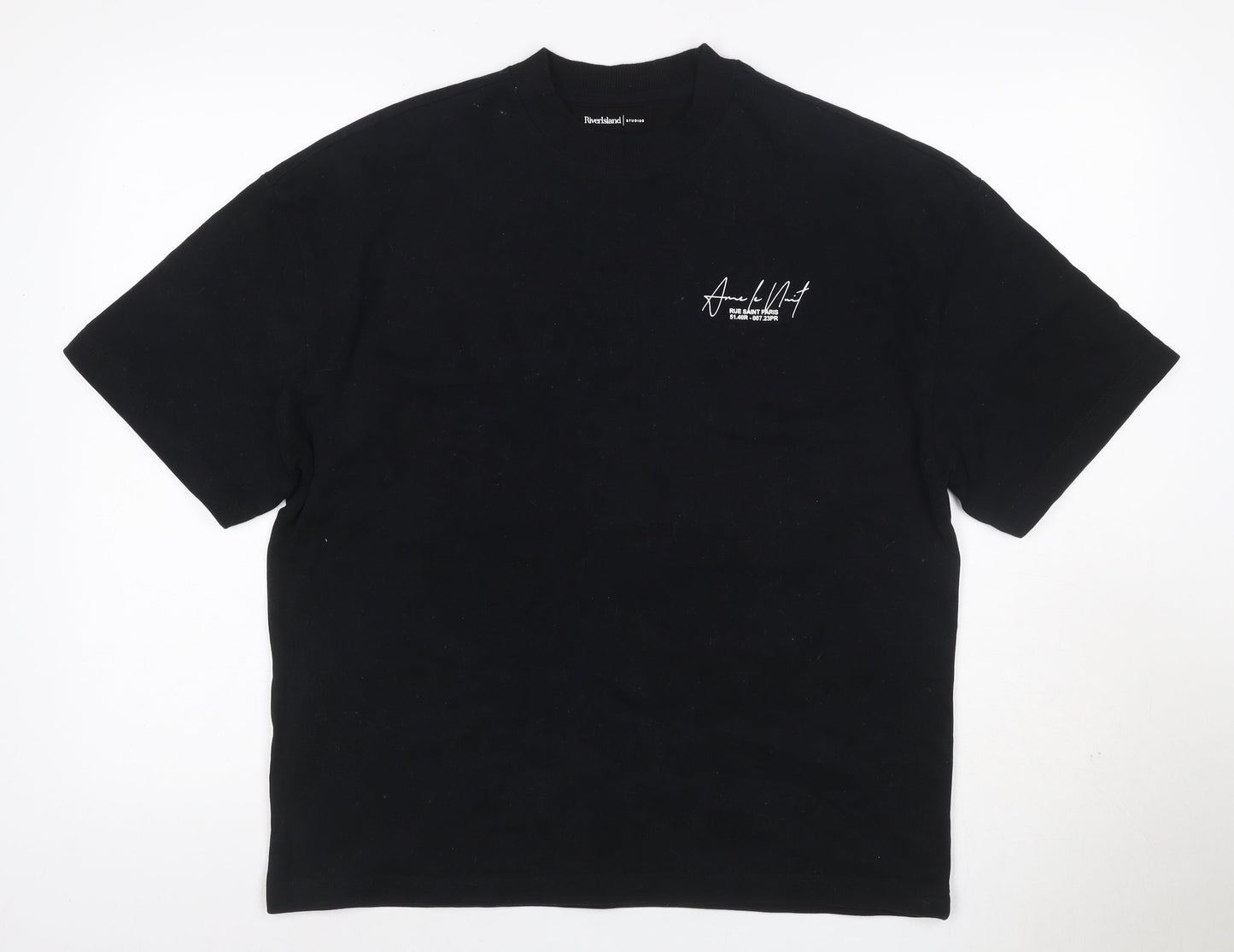 River Island Men Black S Paris Graphic Print Crew Neck T-Shirt