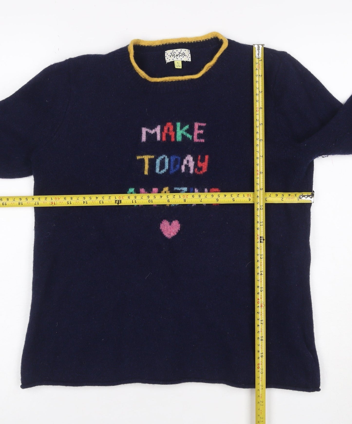 Heyton Women’s Blue Multicolour Size 12 Lambswool Slogan Jumper