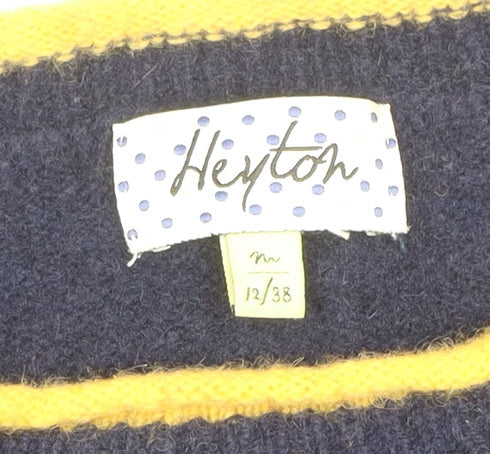 Heyton Women’s Blue Multicolour Size 12 Lambswool Slogan Jumper