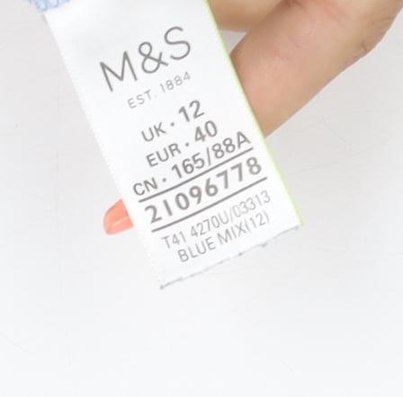 M&S Per Una Women Blue Floral Tie Sleeve Blouse UK 12