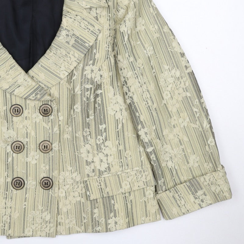 Roman Originals Women Beige Floral Stripe Size 16 Double-Breasted Blazer