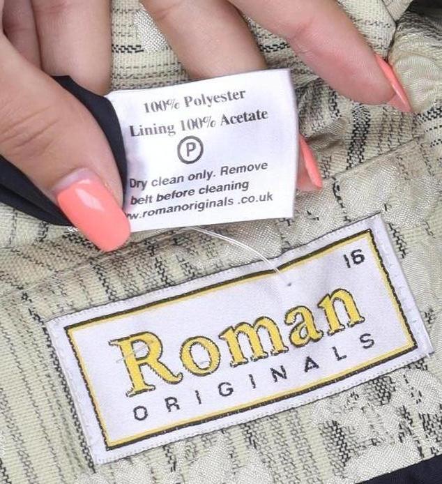 Roman Originals Women Beige Floral Stripe Size 16 Double-Breasted Blazer
