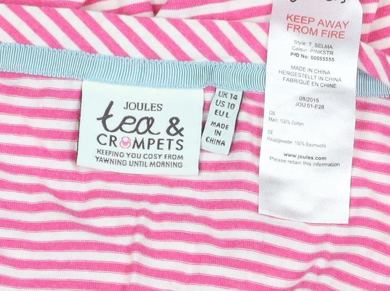 Joules Women’s Pink Striped Cotton Jersey V-Neck Tunic Top UK 14