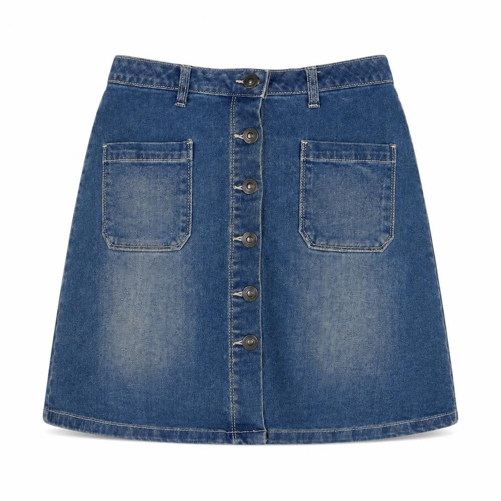 Avenue Women Blue Denim A-Line Mini Skirt Size 8 Button Pockets