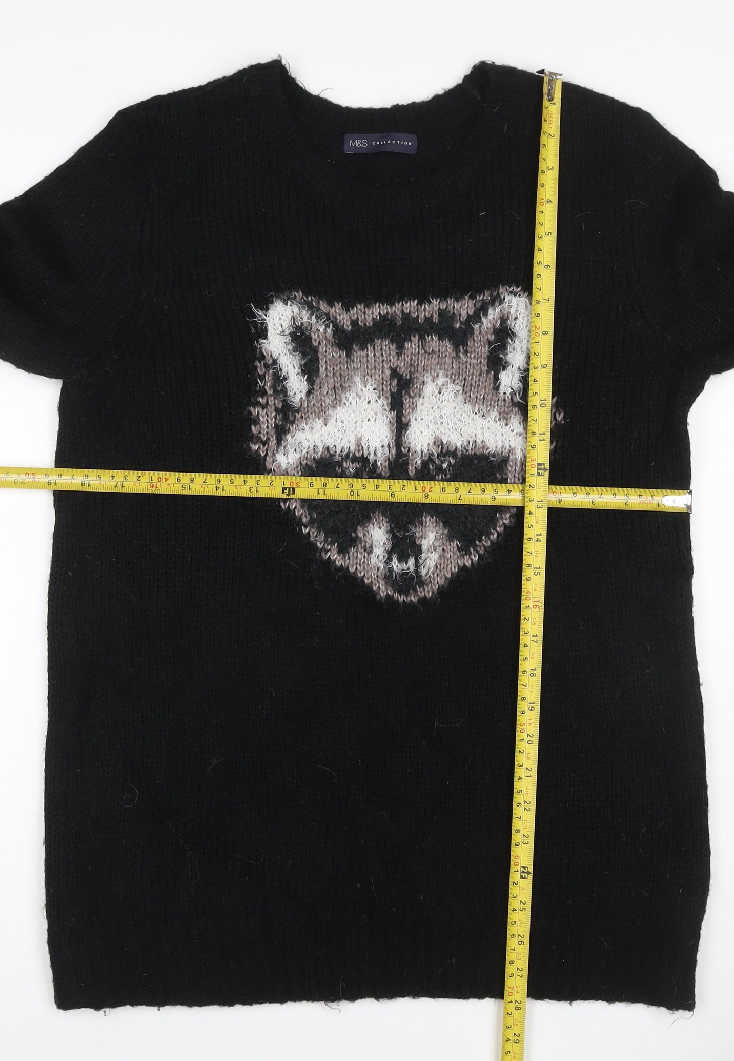 Marks and Spencer Women Black UK 14 Dog Motif Wool Blend Jumper