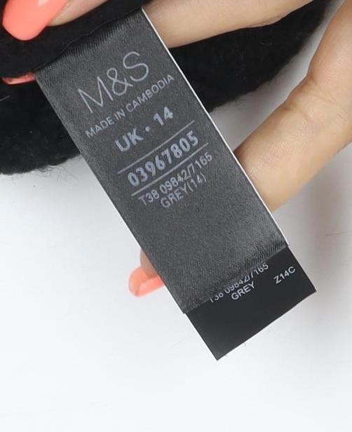 Marks and Spencer Women Black UK 14 Dog Motif Wool Blend Jumper