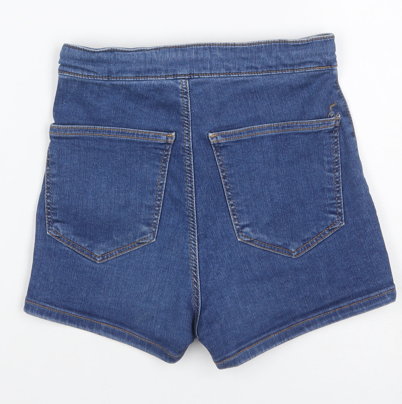 Topshop MOTO Women’s Blue Denim Hot Pants Shorts UK 6 High Rise Stretch