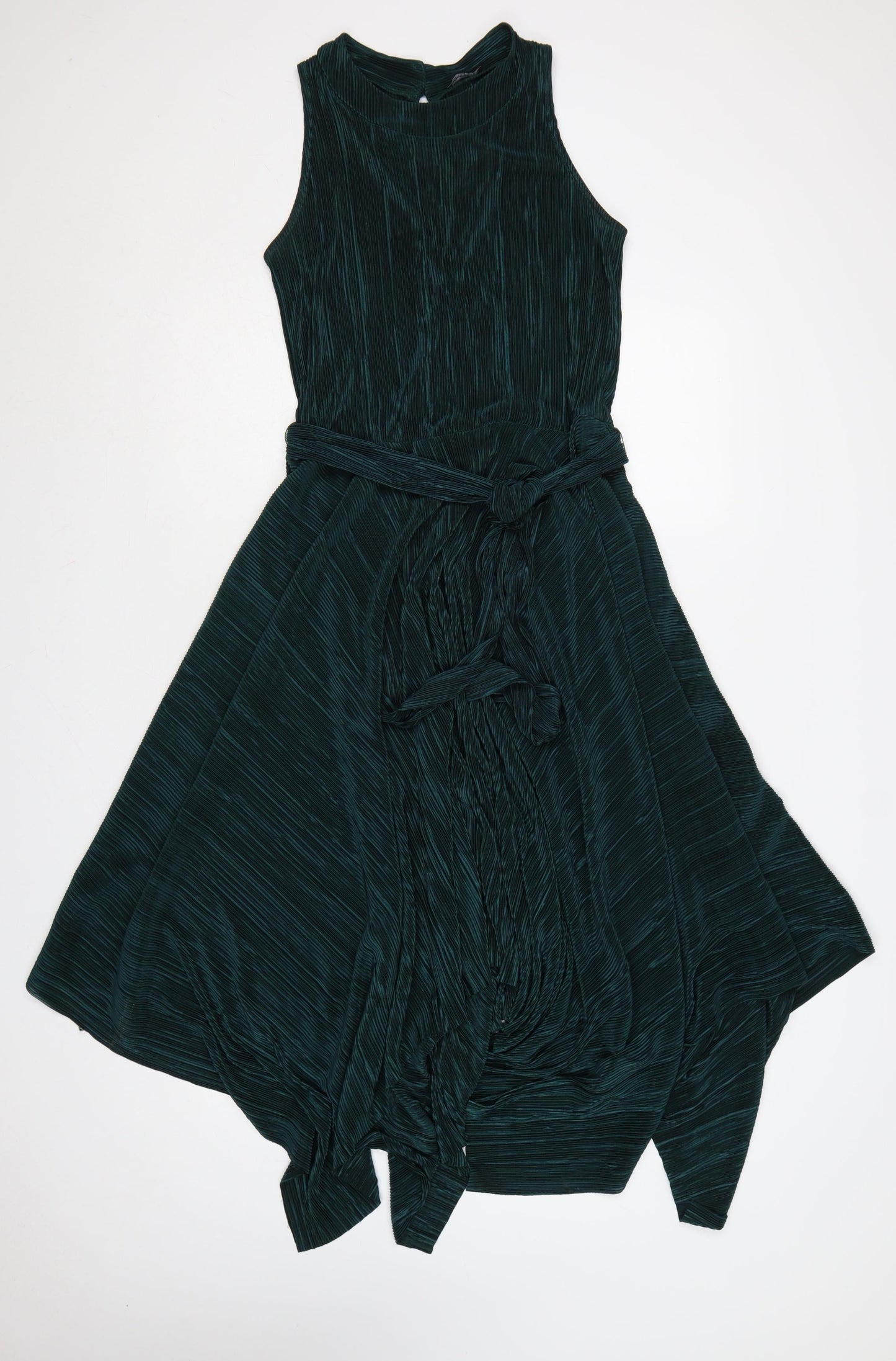 Roman Women Green UK 12 Asymmetric Pleated A-Line Party Dress