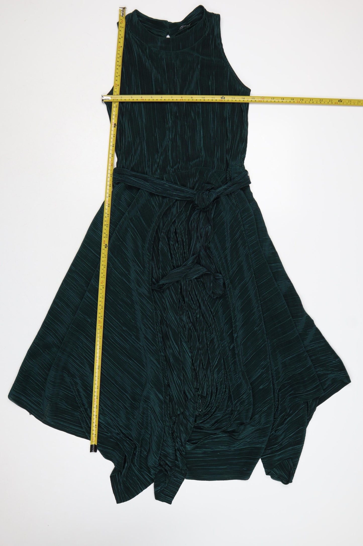 Roman Women Green UK 12 Asymmetric Pleated A-Line Party Dress