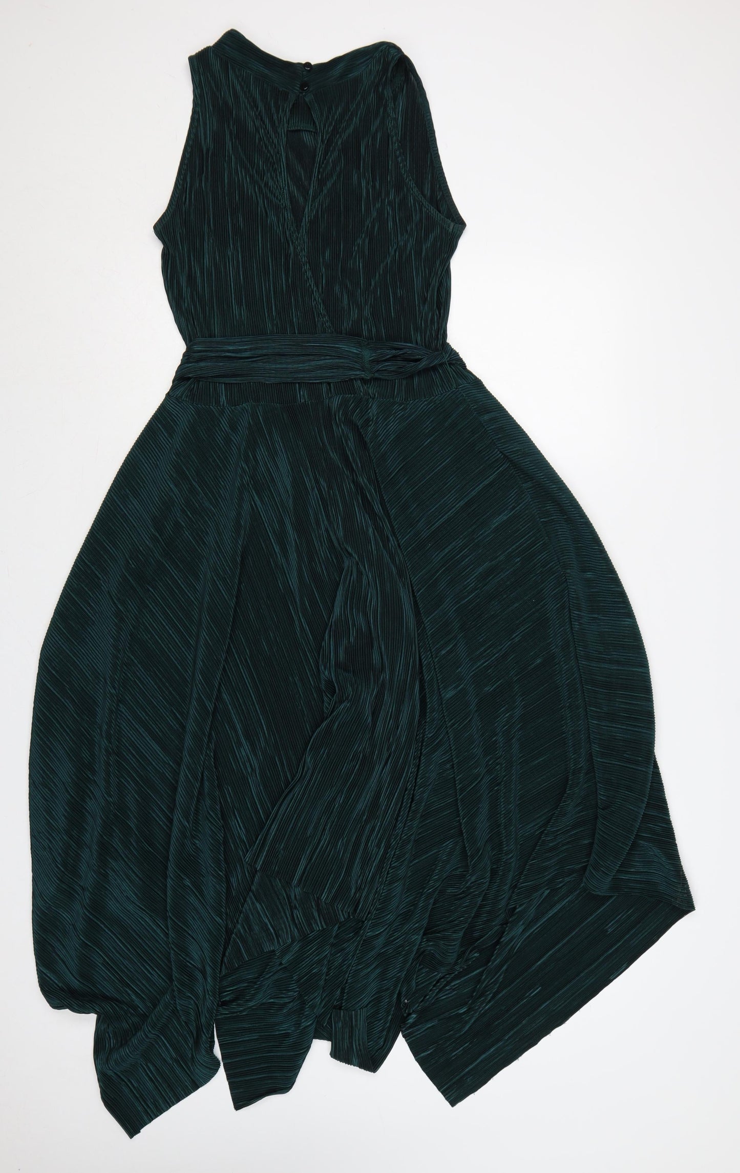 Roman Women Green UK 12 Asymmetric Pleated A-Line Party Dress