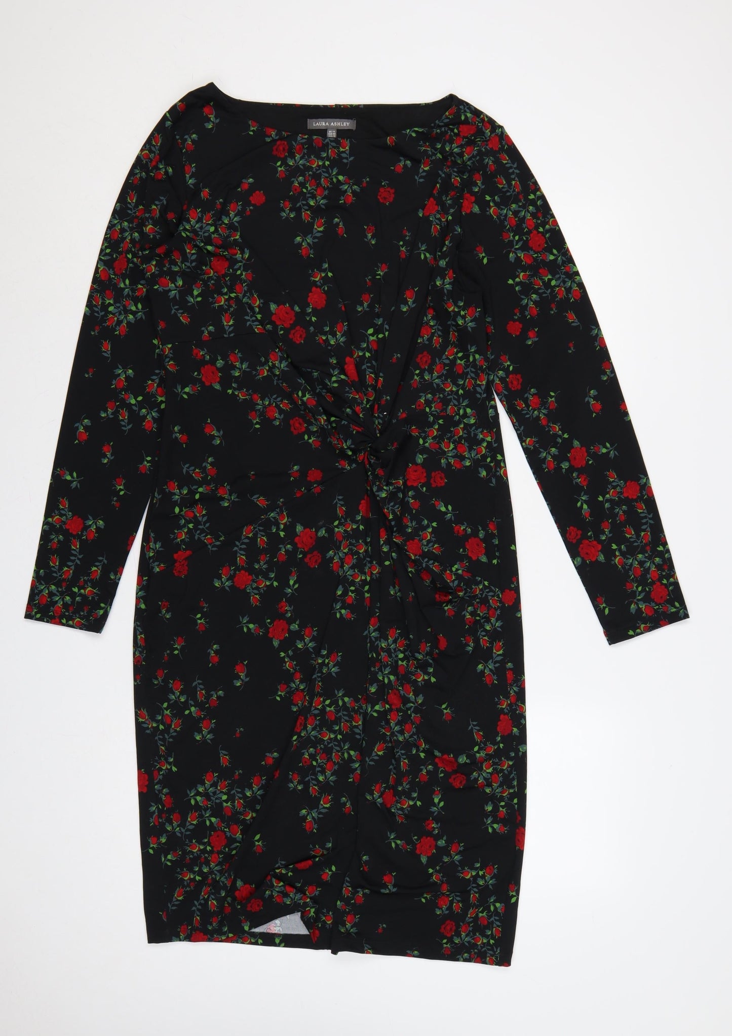 Laura Ashley Women Black Floral Ruched Midi Sheath Dress UK 14