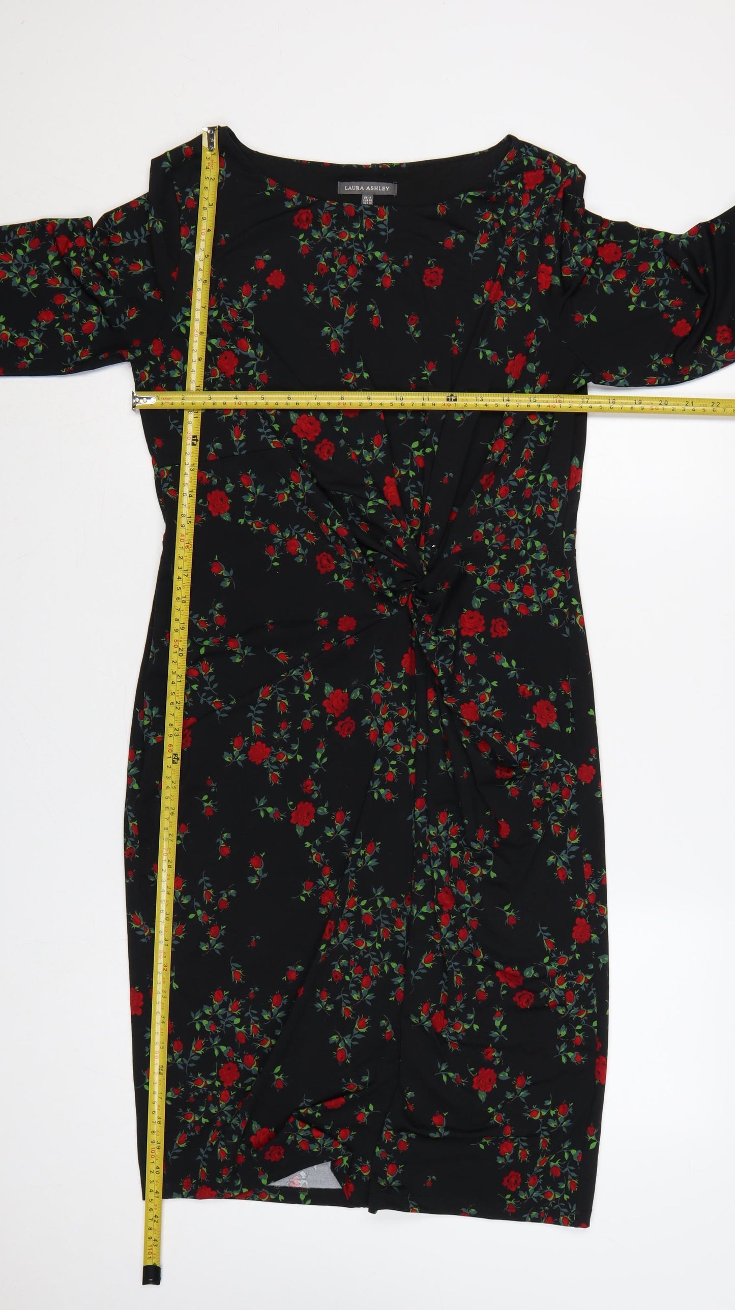 Laura Ashley Women Black Floral Ruched Midi Sheath Dress UK 14