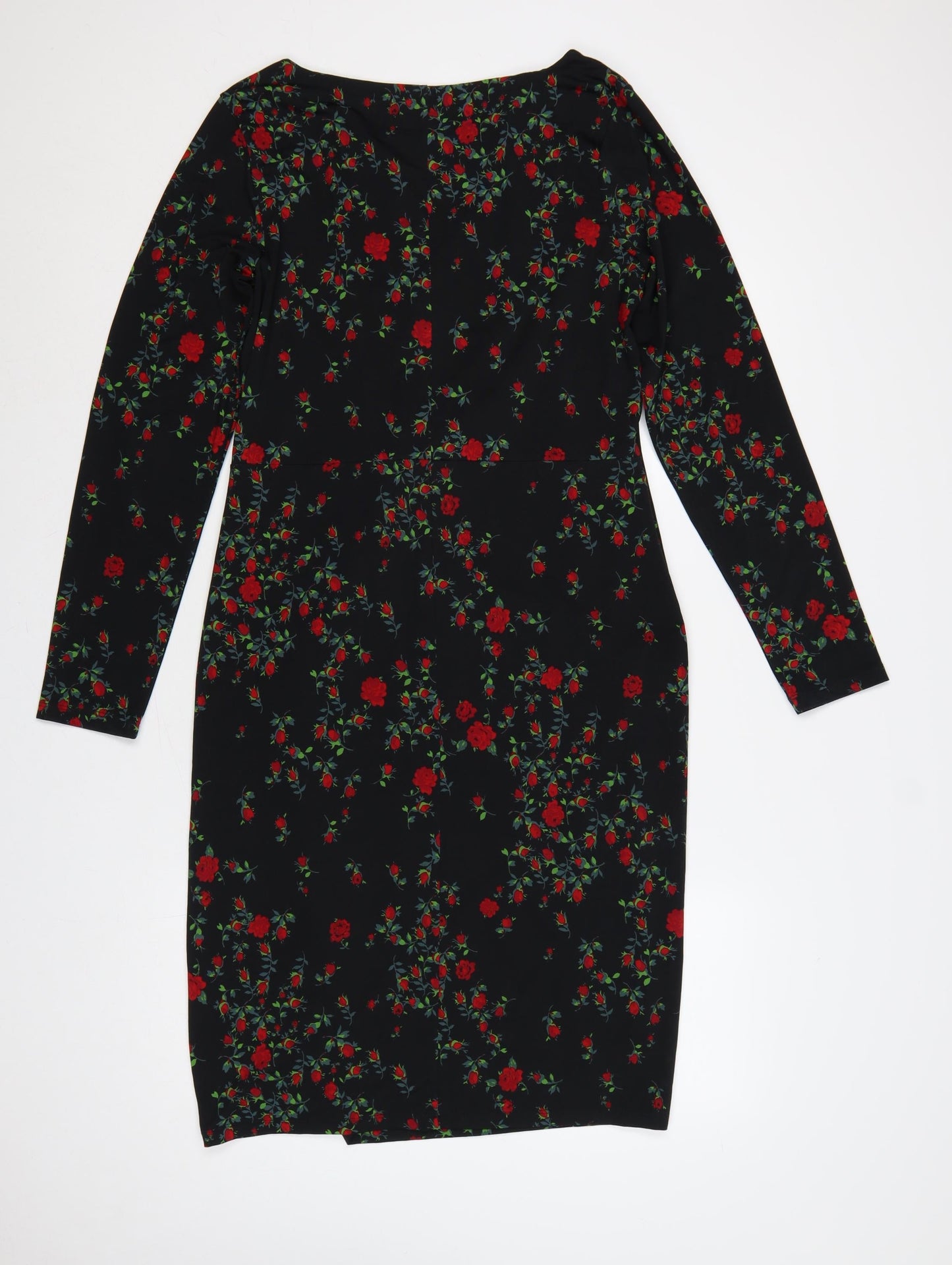 Laura Ashley Women Black Floral Ruched Midi Sheath Dress UK 14