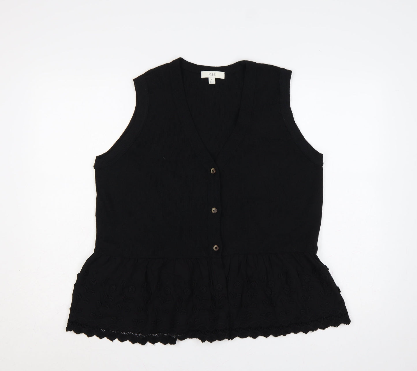 Marks and Spencer Women Black Large Sleeveless V-Neck Lace Tunic Top
