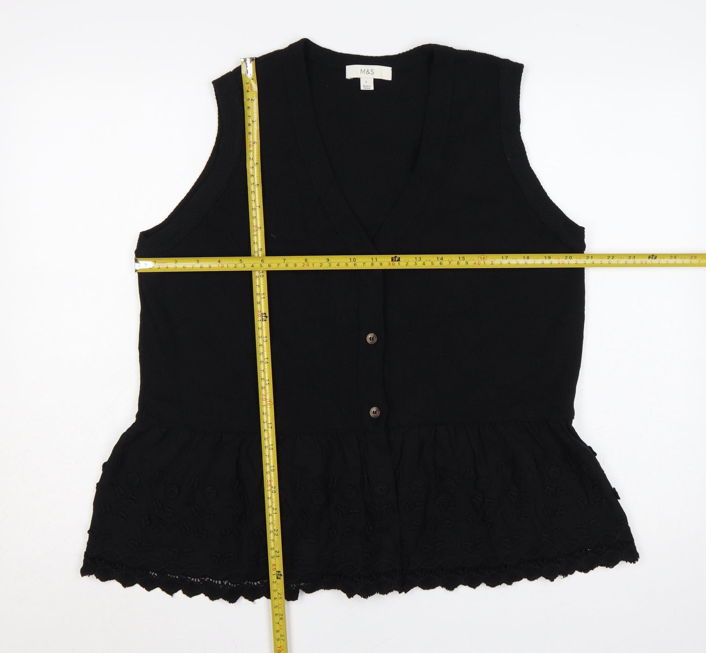 Marks and Spencer Women Black Large Sleeveless V-Neck Lace Tunic Top