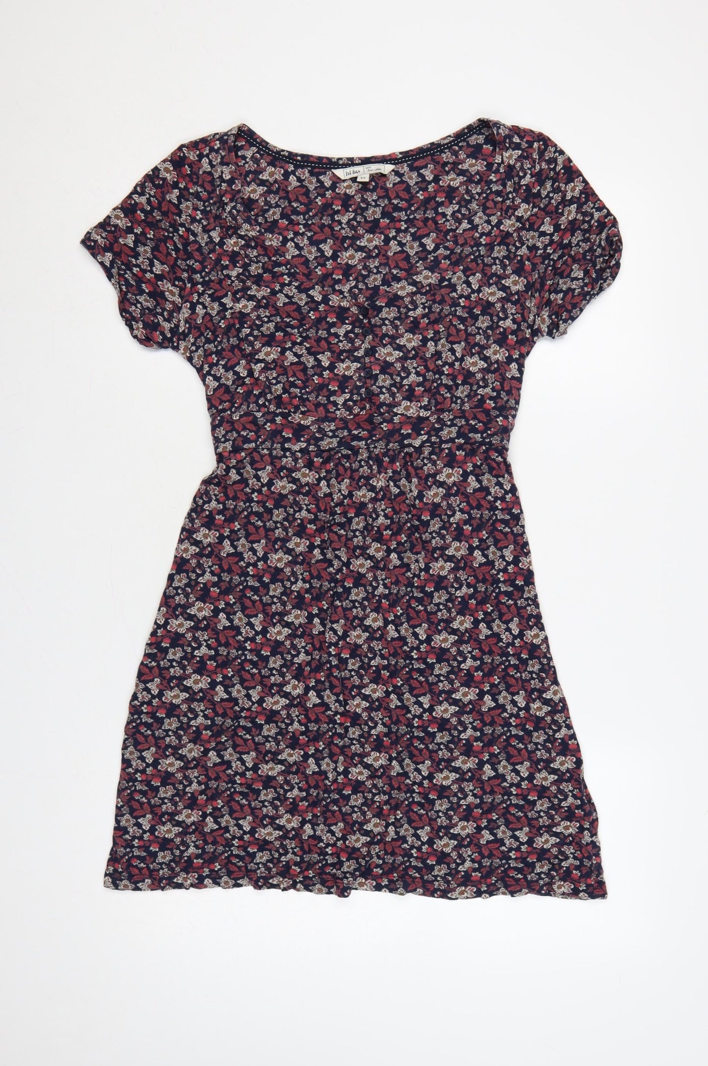 Fat Face Women Blue Floral Fit & Flare Short Sleeve Dress UK 14