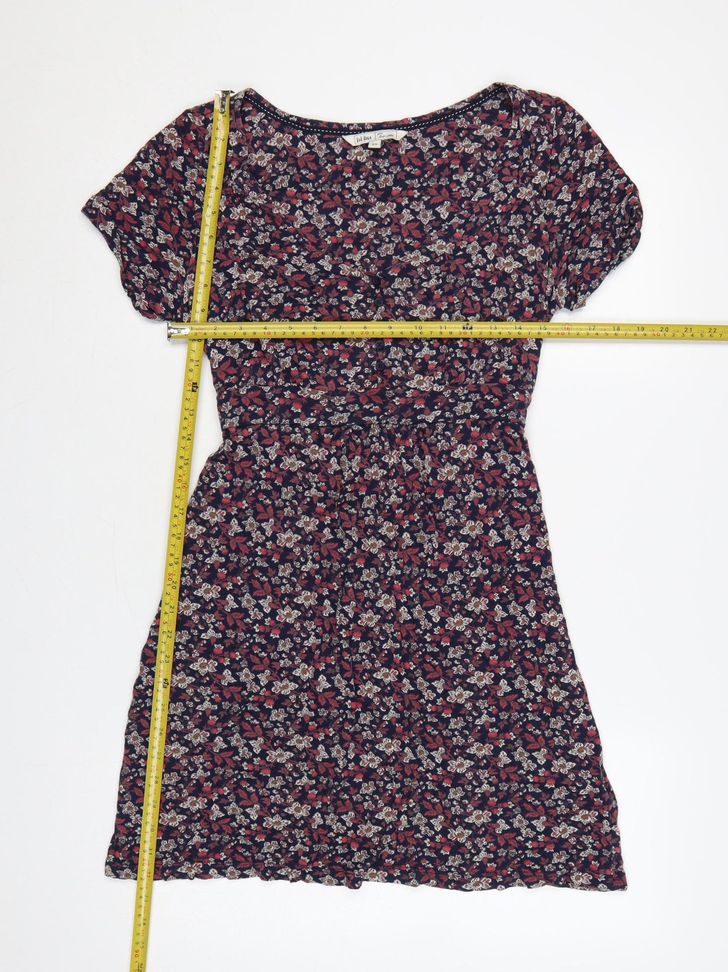 Fat Face Women Blue Floral Fit & Flare Short Sleeve Dress UK 14