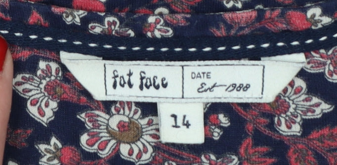 Fat Face Women Blue Floral Fit & Flare Short Sleeve Dress UK 14