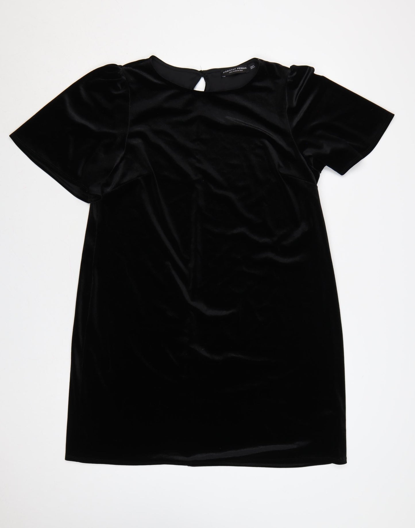 Dorothy Perkins Women Black UK 16 Velvet Shift Dress Flutter Sleeve