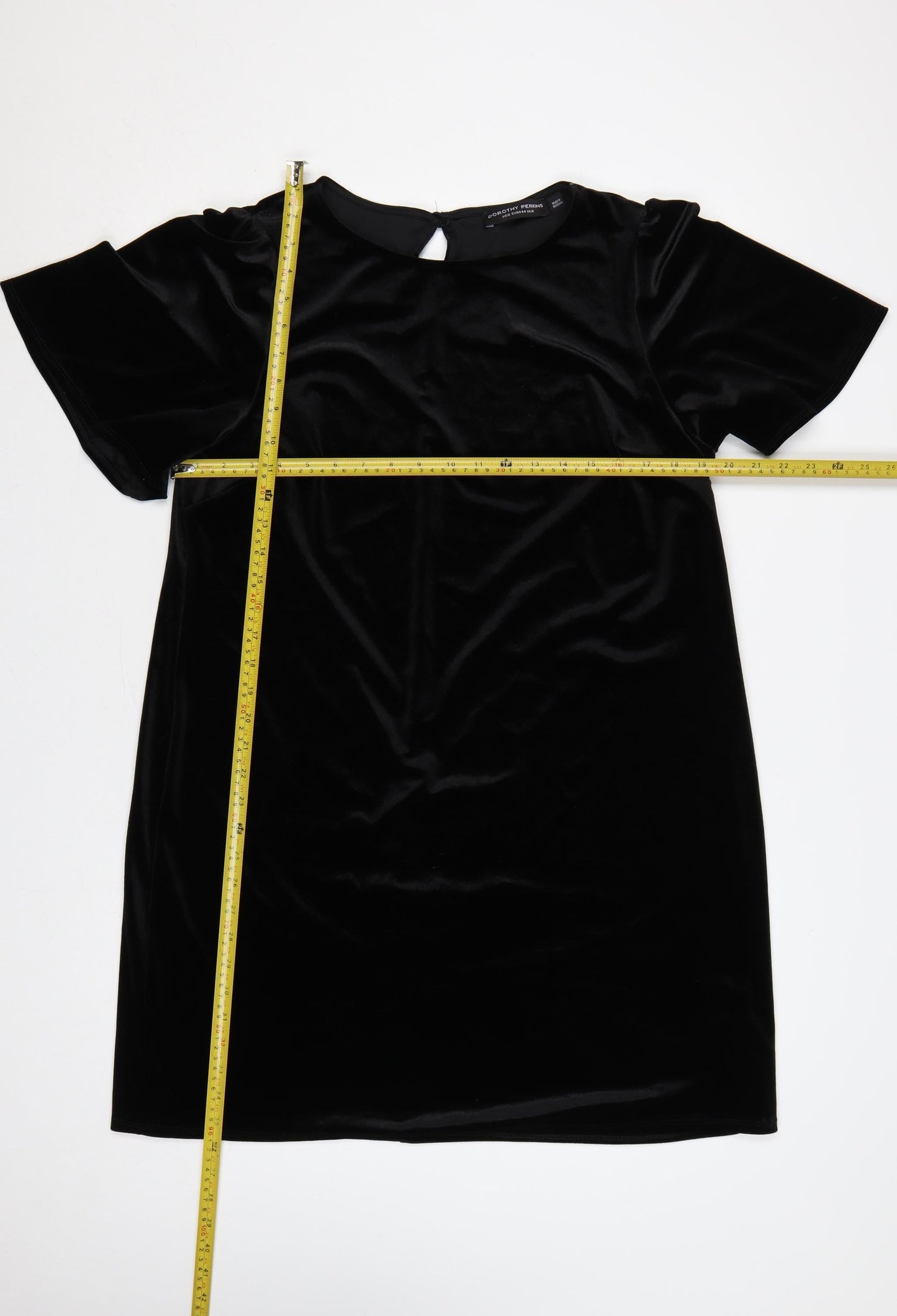Dorothy Perkins Women Black UK 16 Velvet Shift Dress Flutter Sleeve