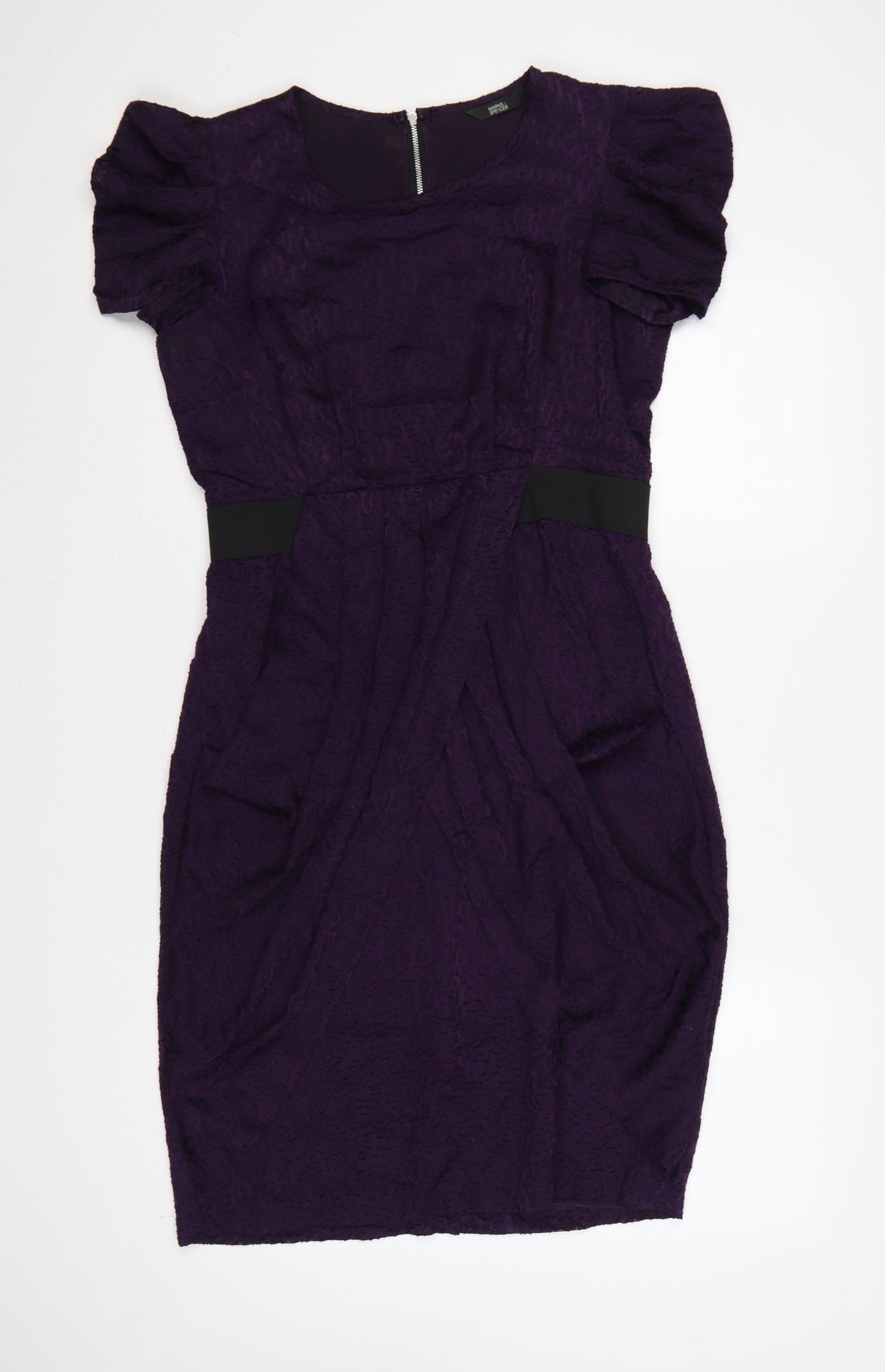 Marks & Spencer Women Purple Lace Bodycon Dress UK 12 Puff Sleeve