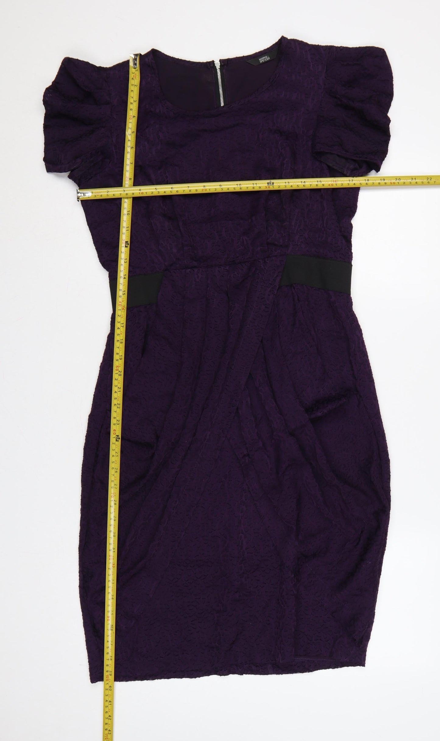 Marks & Spencer Women Purple Lace Bodycon Dress UK 12 Puff Sleeve