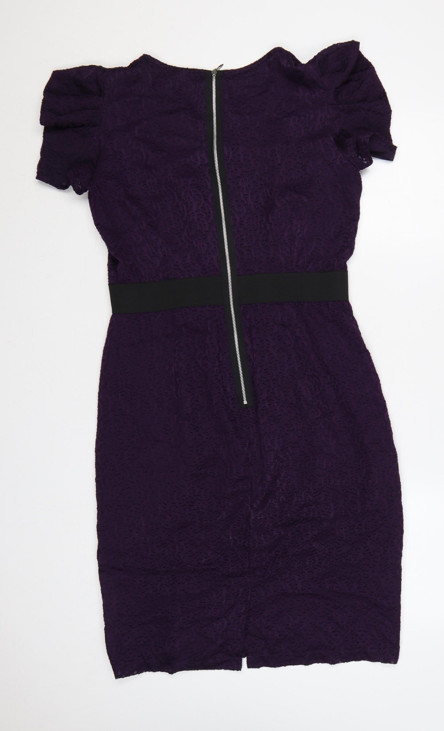 Marks & Spencer Women Purple Lace Bodycon Dress UK 12 Puff Sleeve