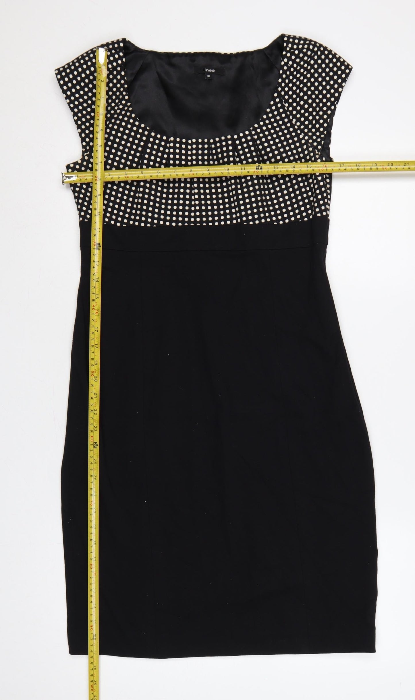 Linea Women’s Black Polka Dot Jacquard Sheath Dress UK 12
