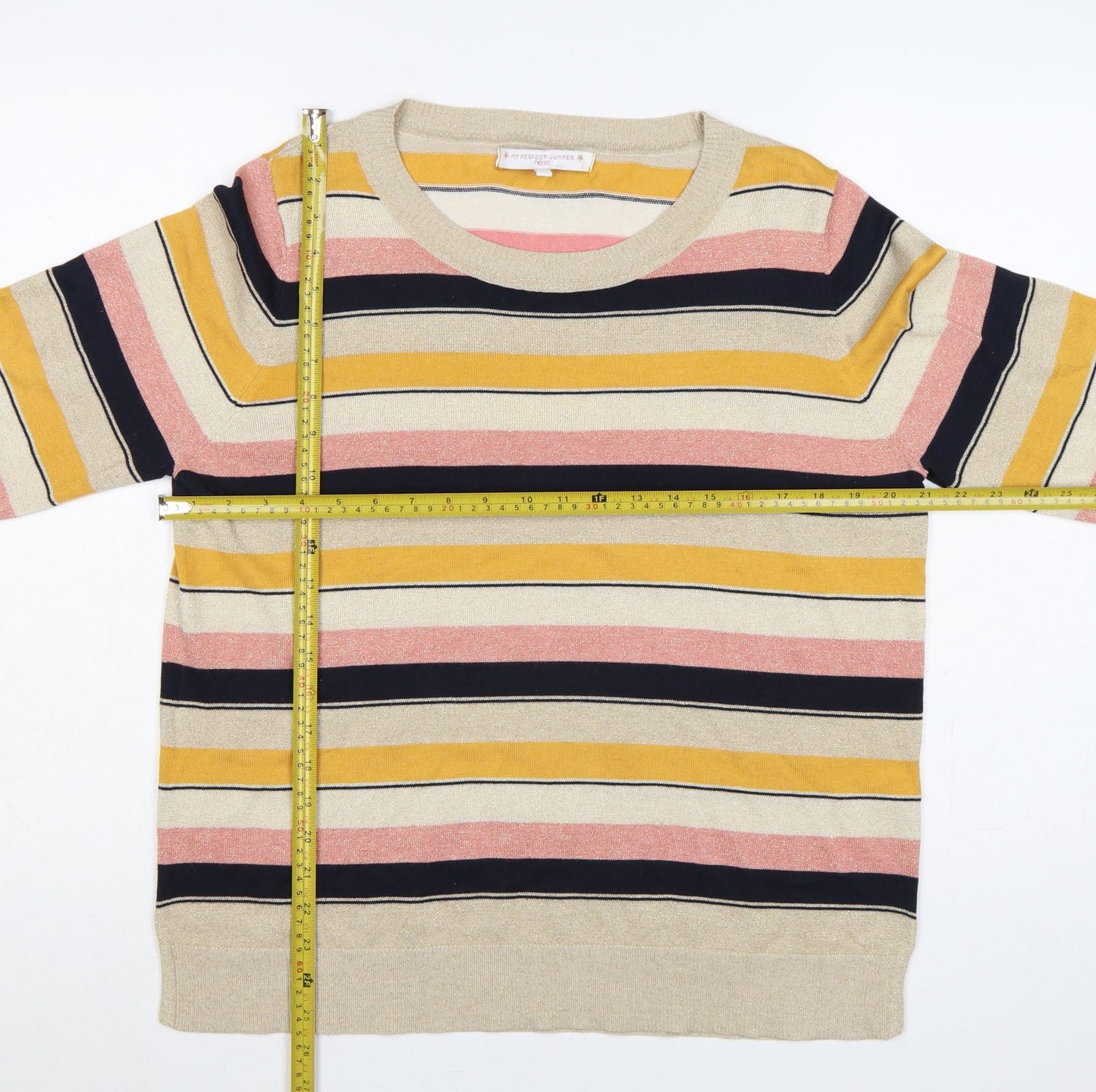 Next Women Multicoloured UK 16 Striped Crew Neck Knit Glitter Jumper