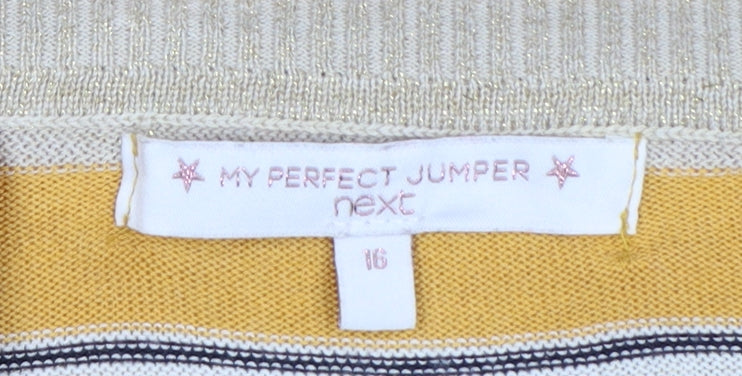 Next Women Multicoloured UK 16 Striped Crew Neck Knit Glitter Jumper