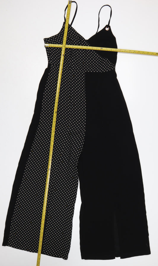 Topshop Women Black Polka Dot Wide-Leg Strappy Jumpsuit UK 10