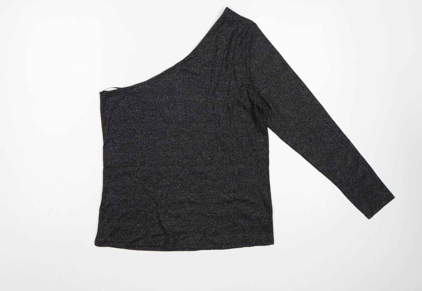 M&S Women Black Glitter One Shoulder Long Sleeve Knit Top UK 18