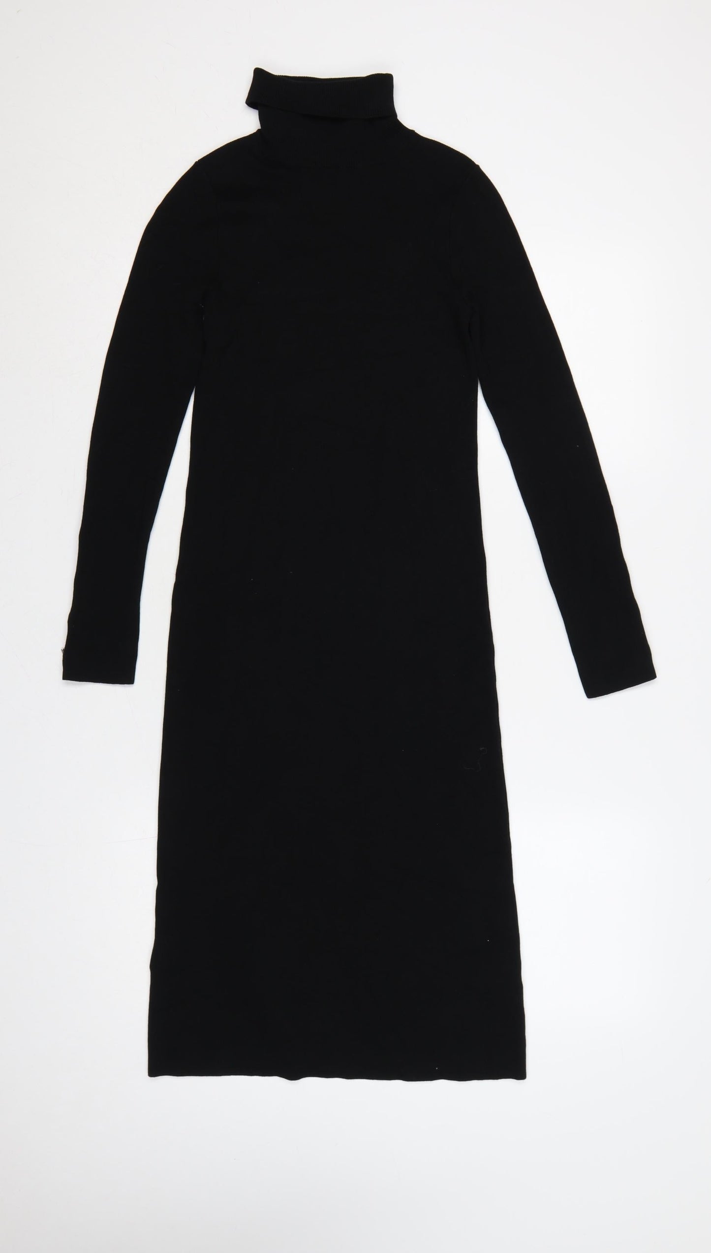 SOSANDAR Women Black Size 8 Long Roll Neck Knit Jumper Dress