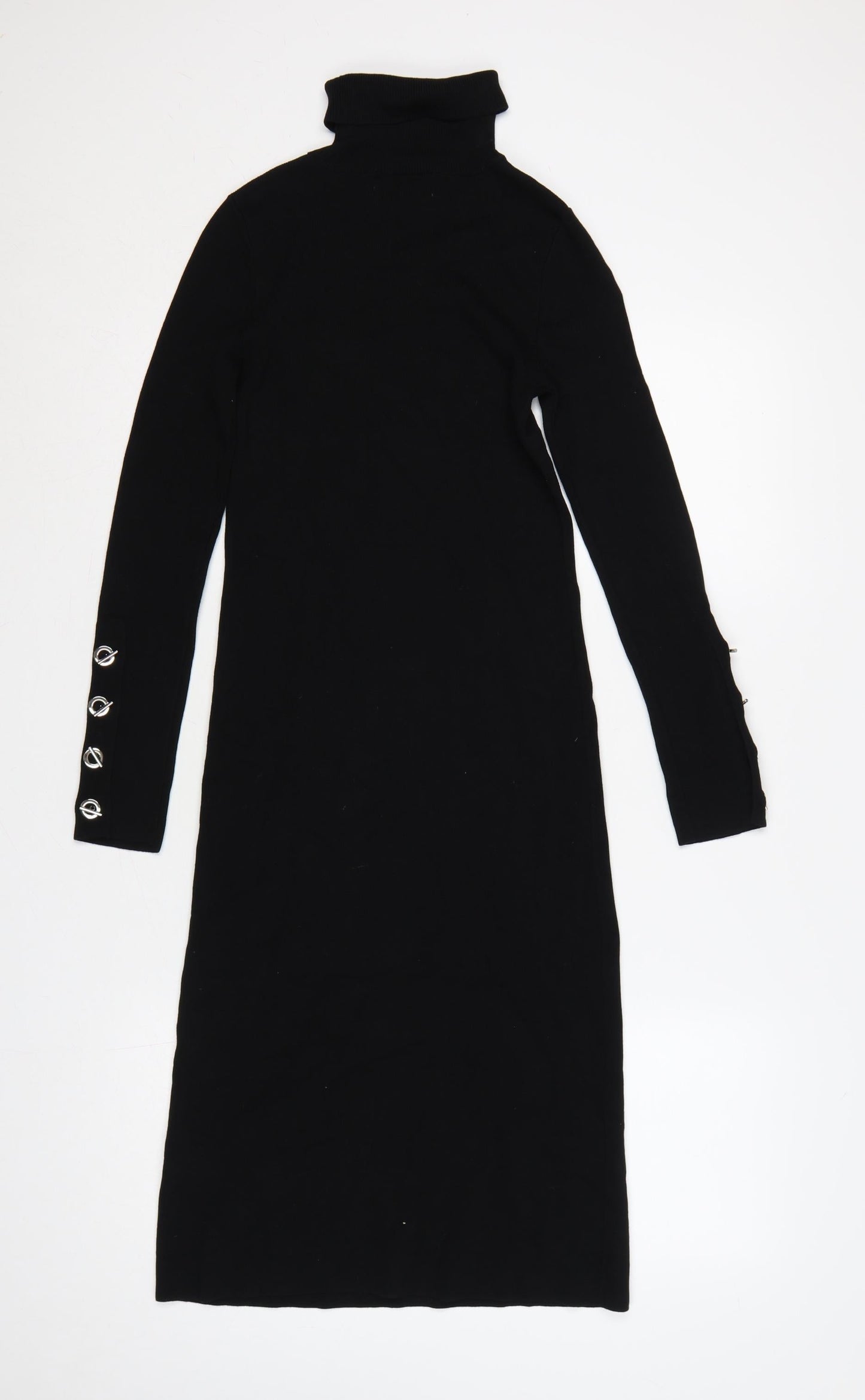 SOSANDAR Women Black Size 8 Long Roll Neck Knit Jumper Dress
