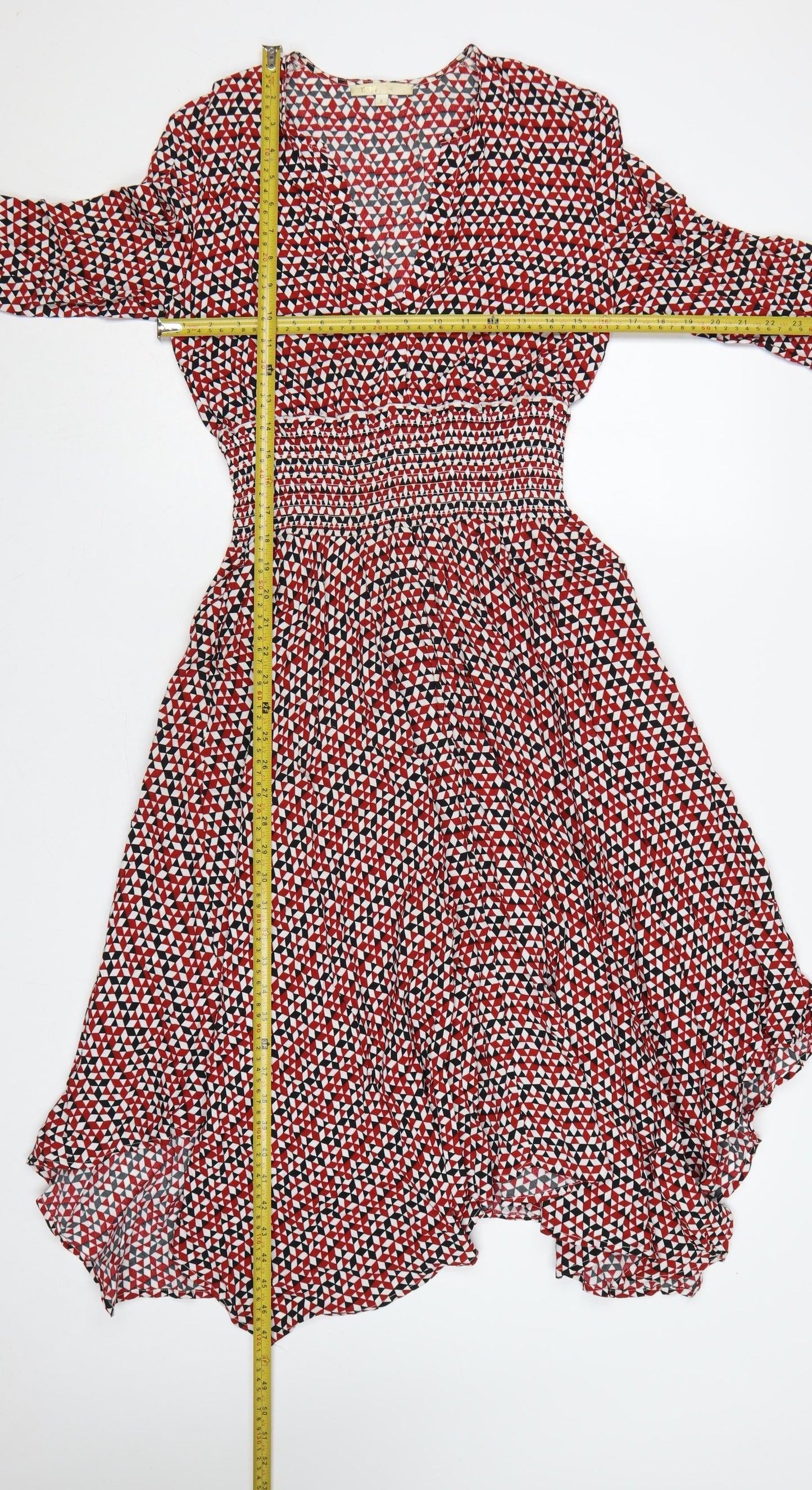 Maje Women’s Red Geometric Print UK 10 A-Line Long Smocked Dress