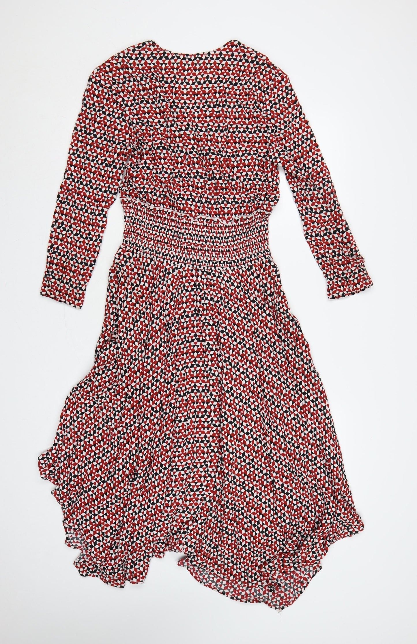 Maje Women’s Red Geometric Print UK 10 A-Line Long Smocked Dress