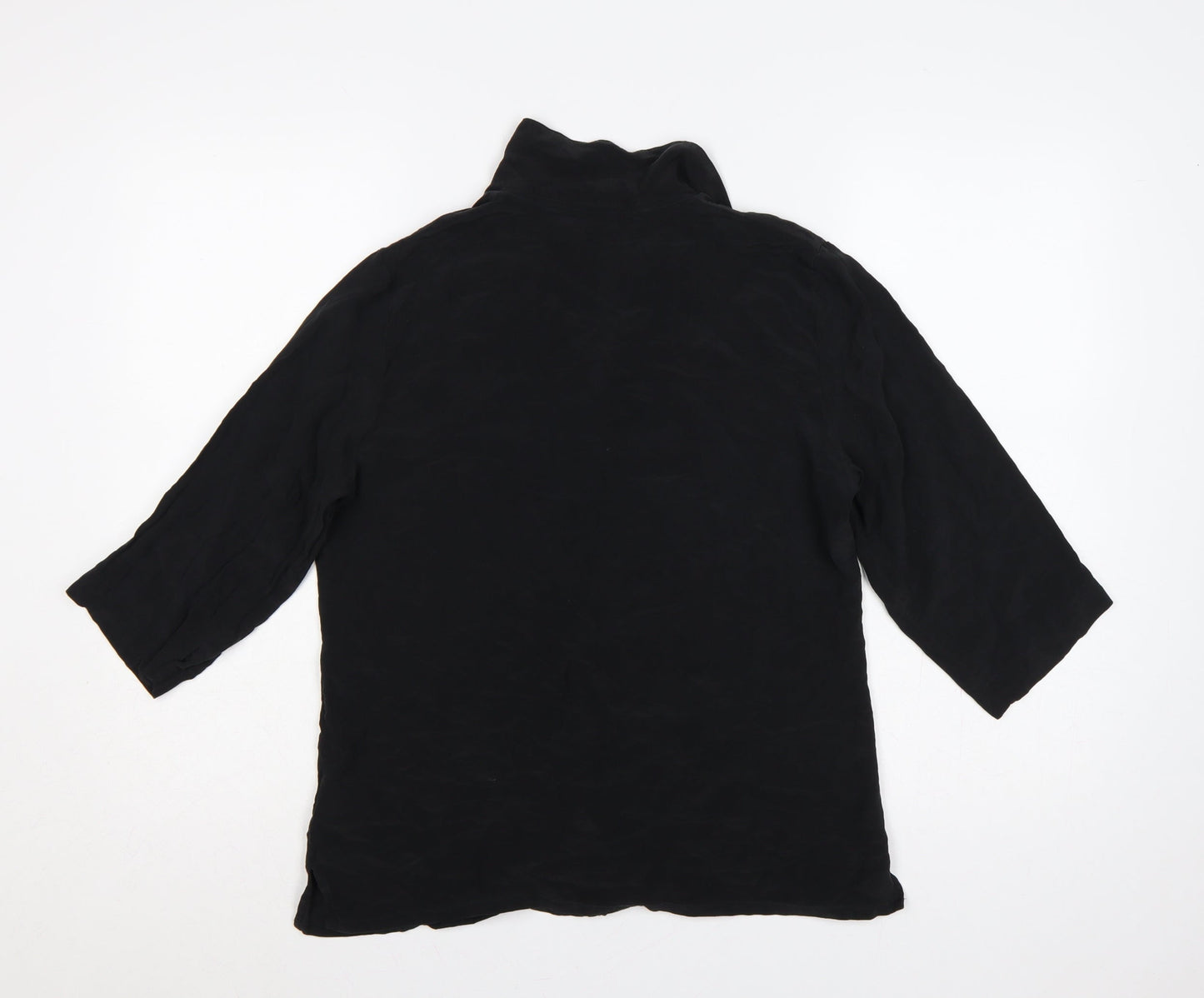John Lewis Women’s Black Silk UK 14 3/4 Sleeve Collared Button-Up Blouse
