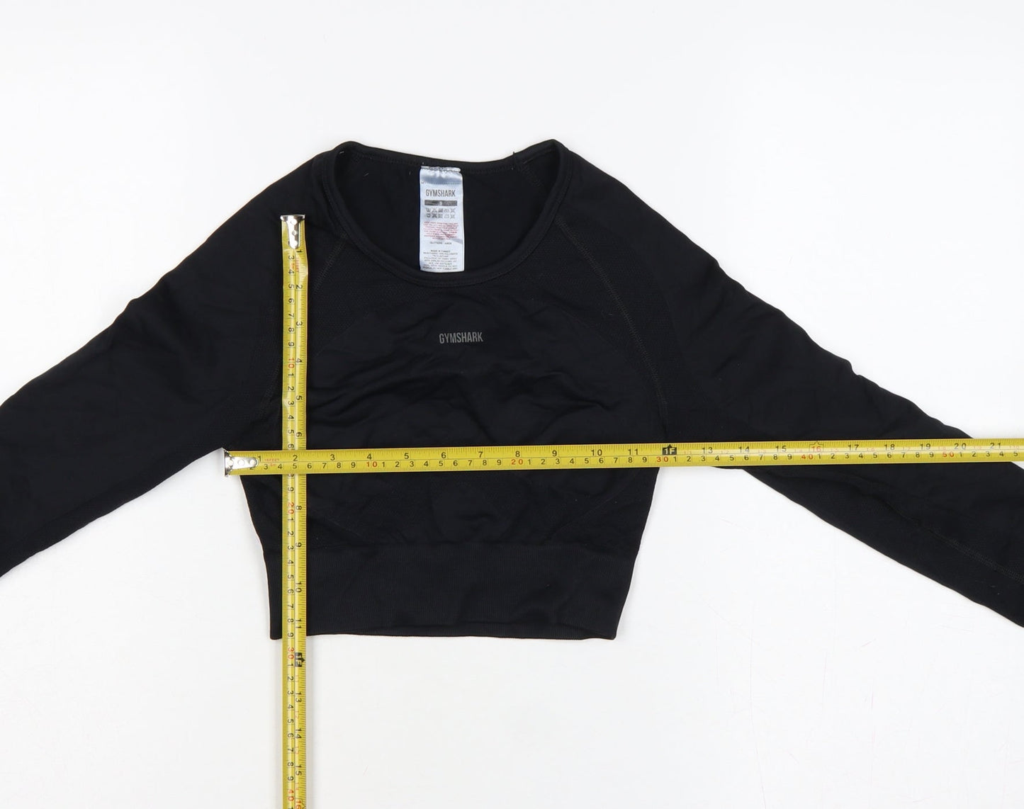 Gymshark Women Black S Cropped Long Sleeve Athletic Gym Top